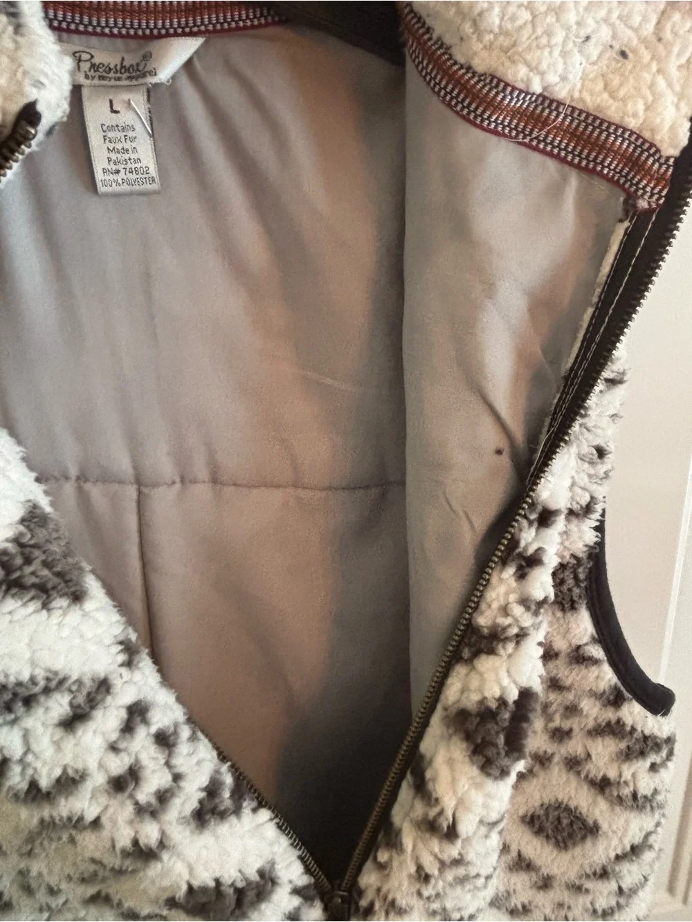 Pressbox Clemson Tigers Sherpa Fleece Vest Large Gray White Full Zip Cozy NCAA - Picture 6 of 9